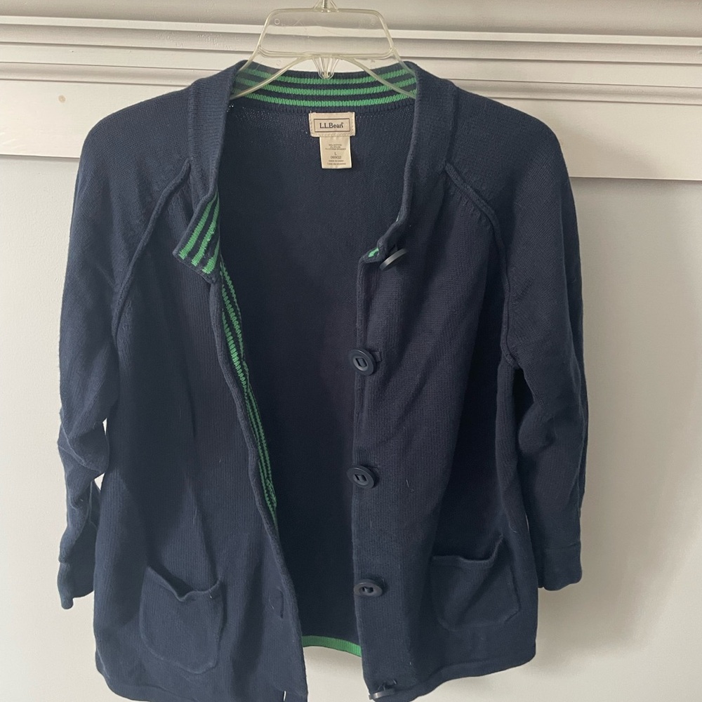 L.L. Bean Dark Blue Sweater with Green Trim